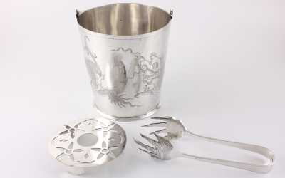 Chinese Silver Ice Bucket Tongs