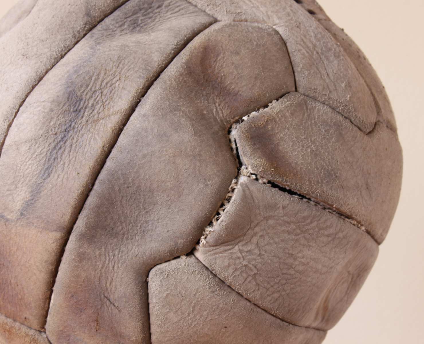 18 Panel Leather Football. Old Laced Soccer Ball. c1950.