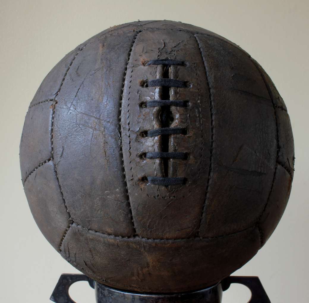 Vintage c1950 Football. Old Laced 18 Panel Leather Soccer Display Ball.