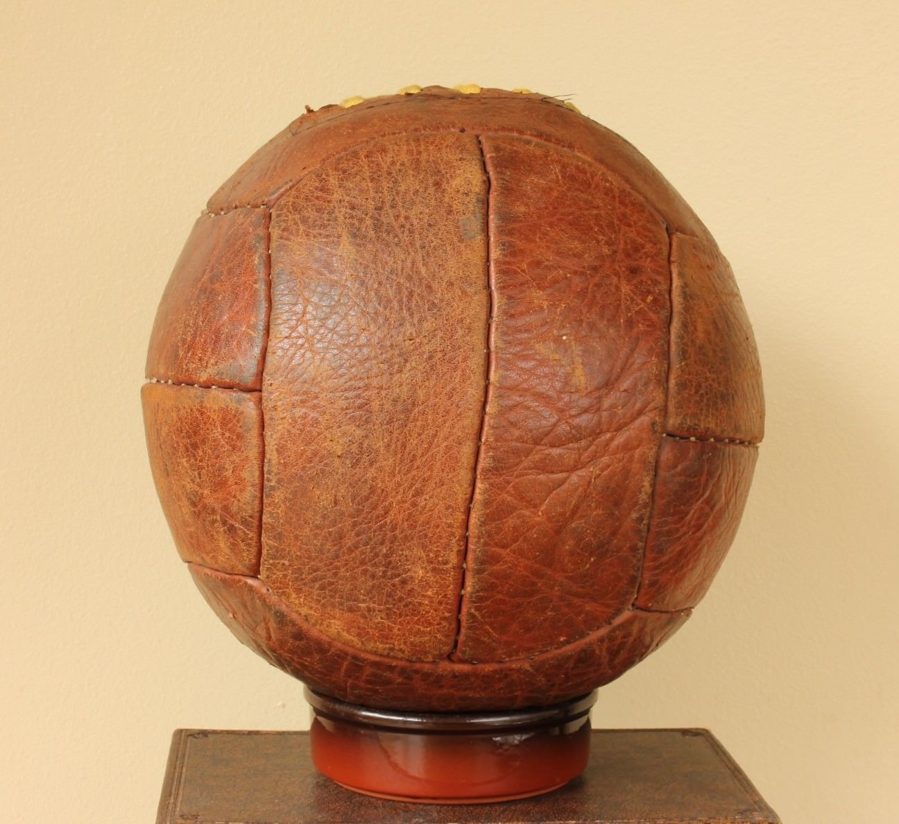 Antique Vintage Small Leather Football. 12 Panel Old Laced Soccer Ball