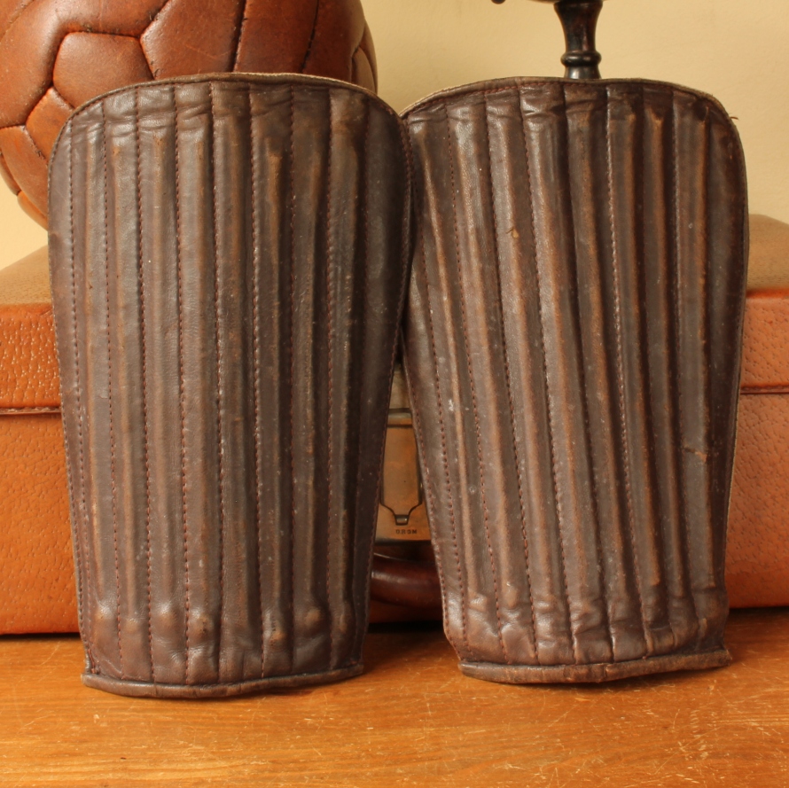 Leather Football Shin Pads. Old Soccer Shinpad Guards c1950.