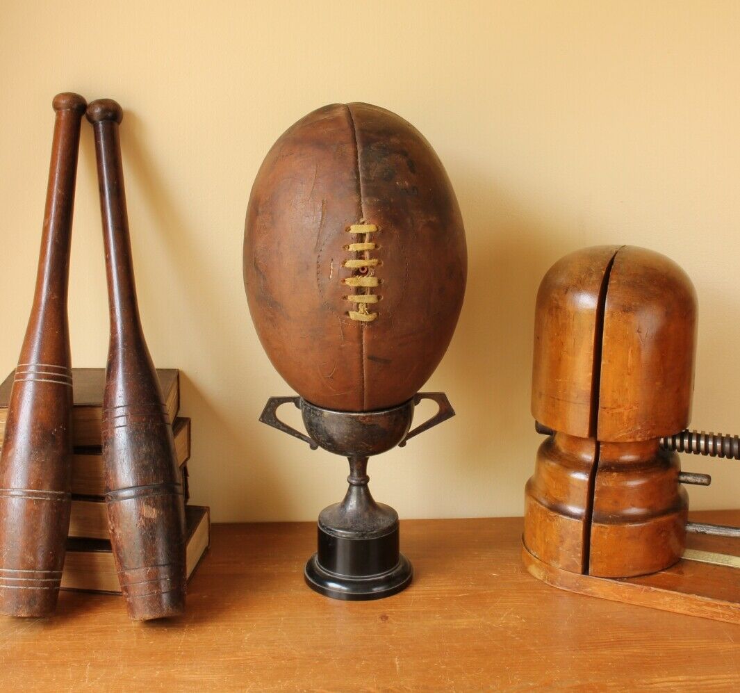 Leather Lace up Rugby Ball. Old Original 1950's Ball.
