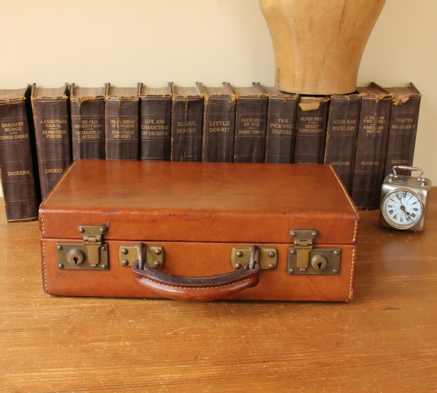 Au Depart Paris Brown Leather Travel Case. Small French Suitcase c1920.