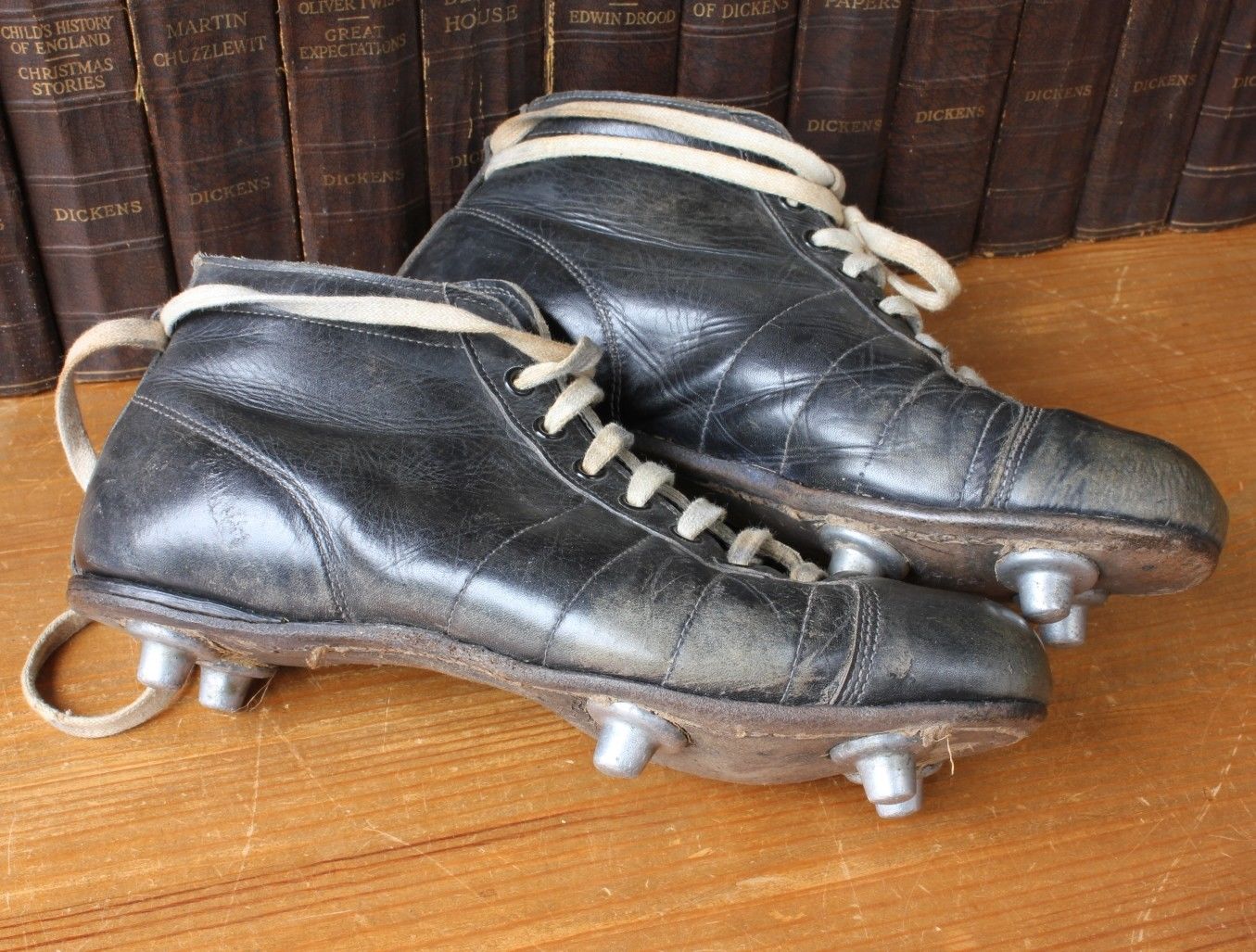 Vintage Rugby Boots. Old Black Leather 
