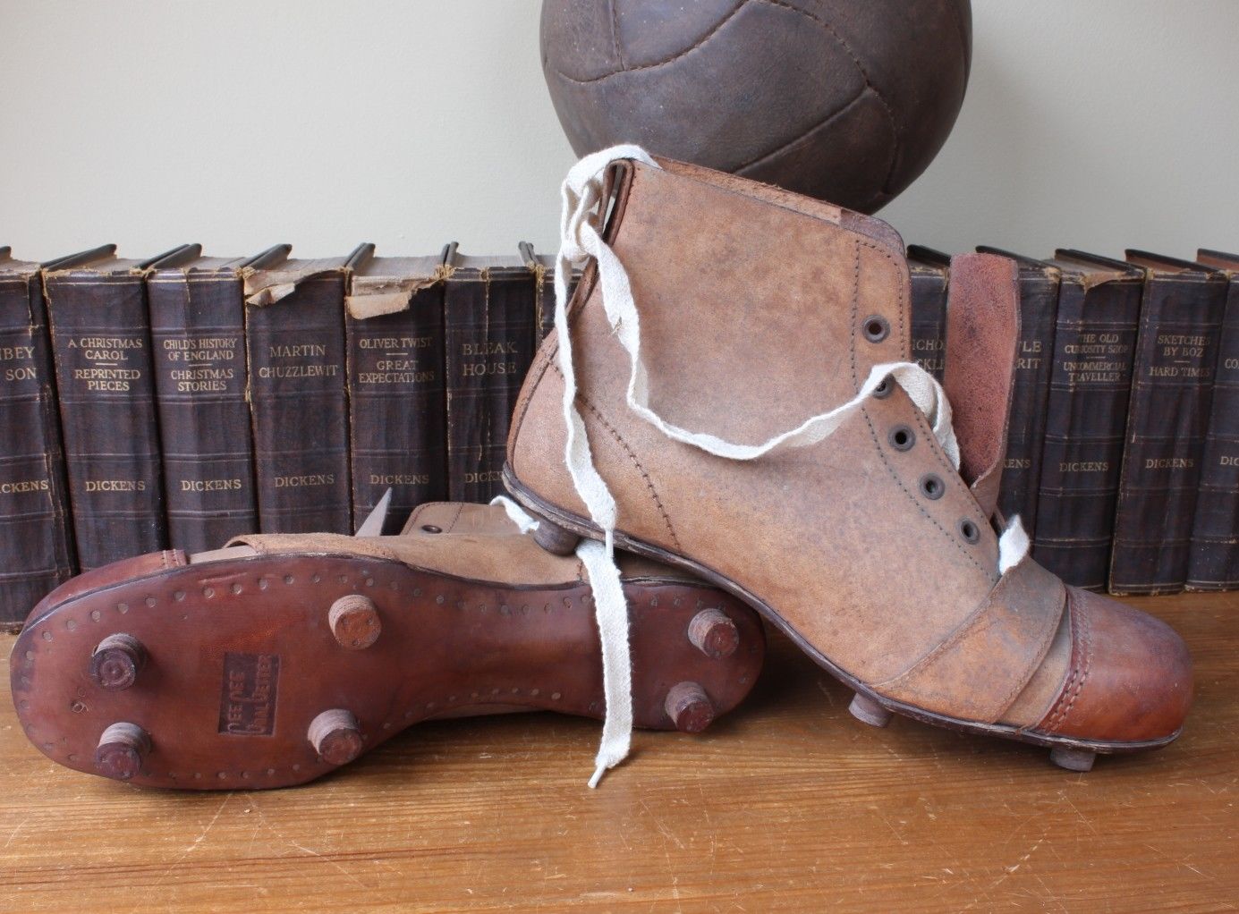 Antique Goal Getters Football Boots. Old Vintage Brown Leather Soccer Cleats.