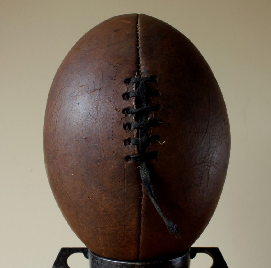 Genuine 1950's Leather Rugby Ball. Original Vintage 4 Panel. Sports Bar.