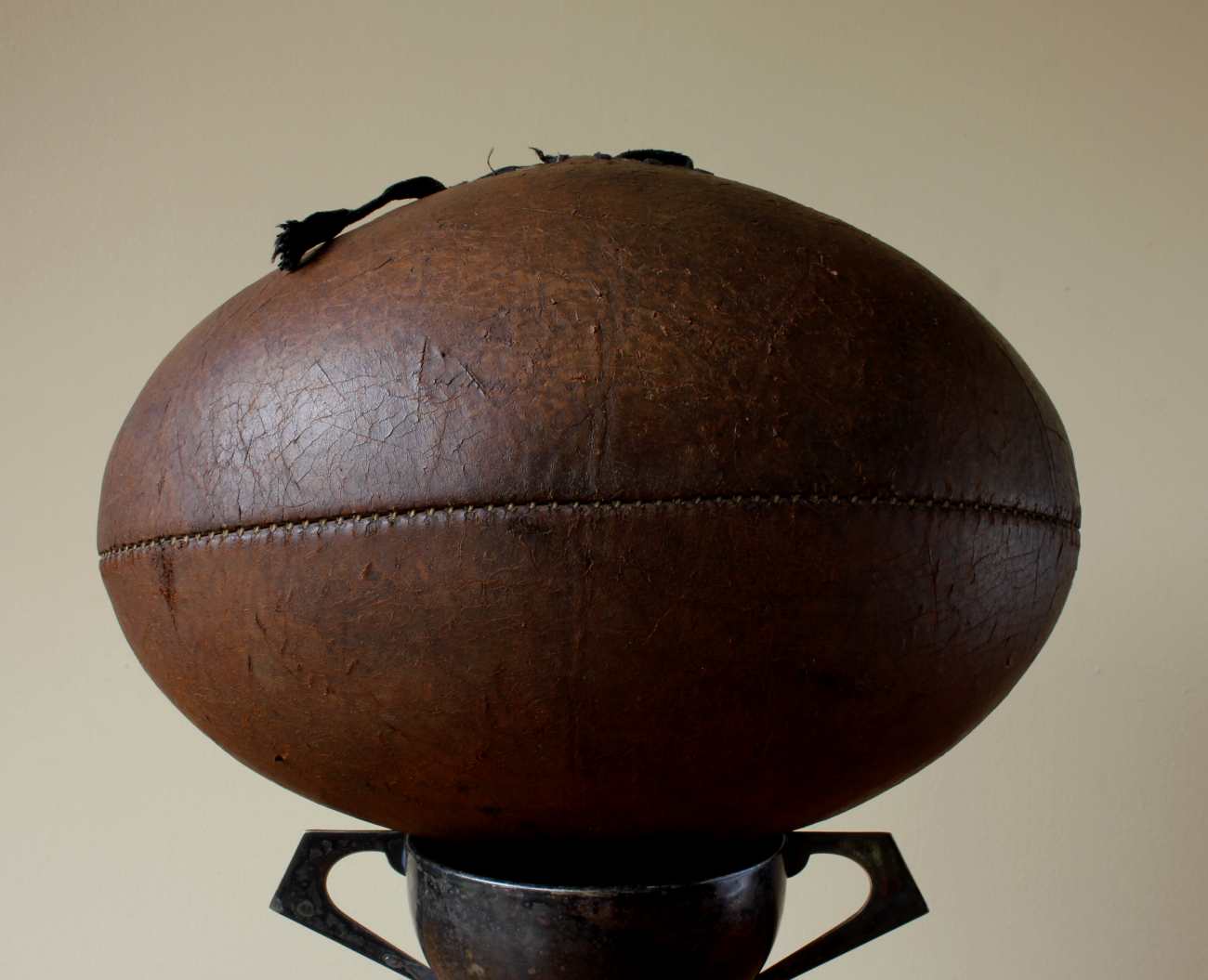 Genuine 1950's Leather Rugby Ball. Original Vintage 4 Panel. Sports Bar.