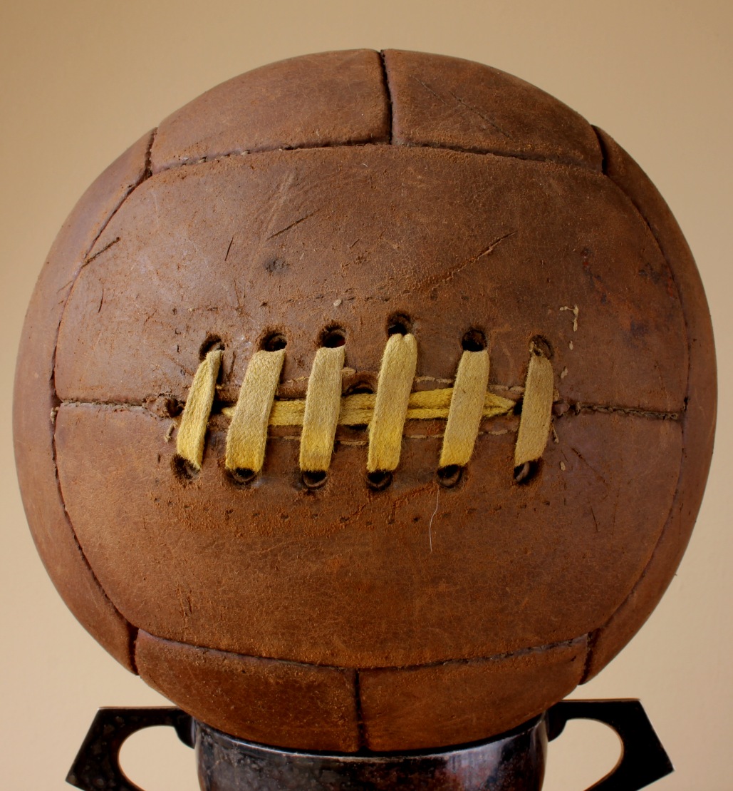 1950's Challenge Leather Football. Old 12 Panel Soccer Ball.