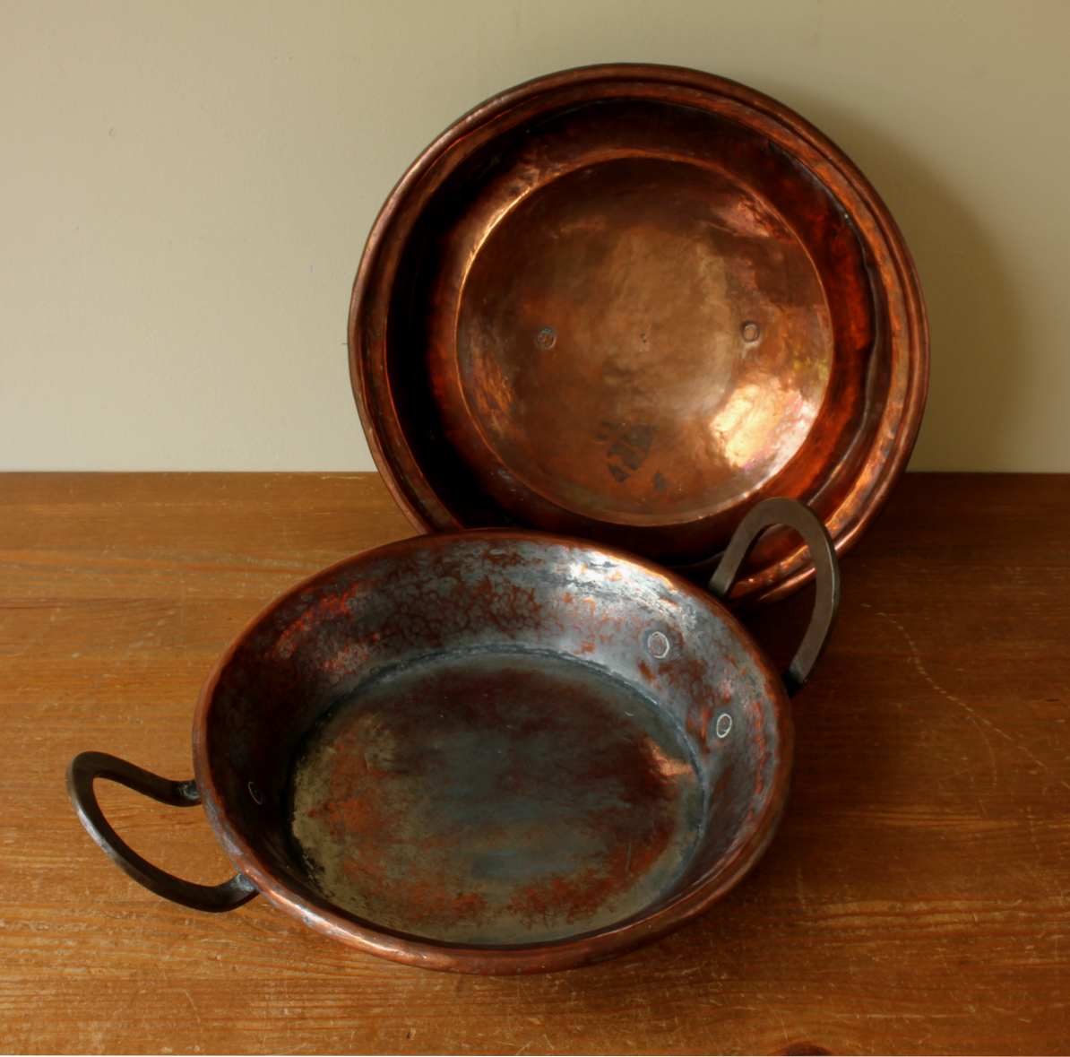 French Copper Chestnut Roaster Pan & Lid. Rustic Lidded Nut Dish Bowl.