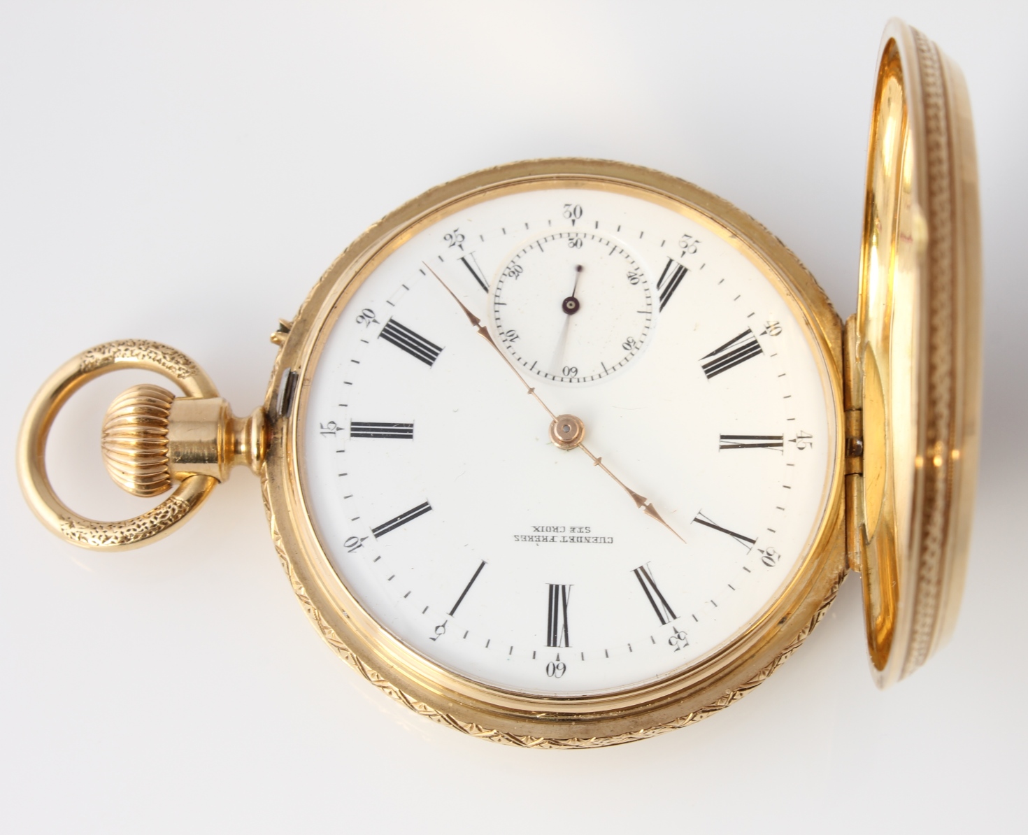 Swiss 18ct Gold Enamel Hound Dog Fob Pocket Watch. Cuendet Freres. c1880.