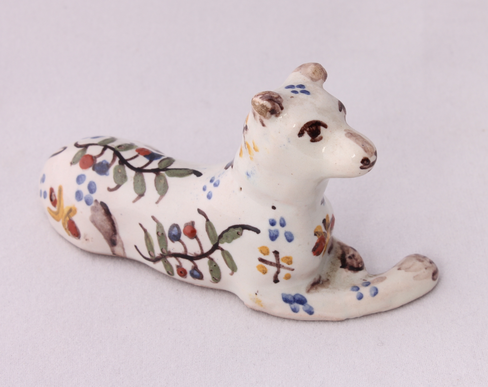 Antique French Art Pottery Faience Cat & Dog Figures. Hand Painted