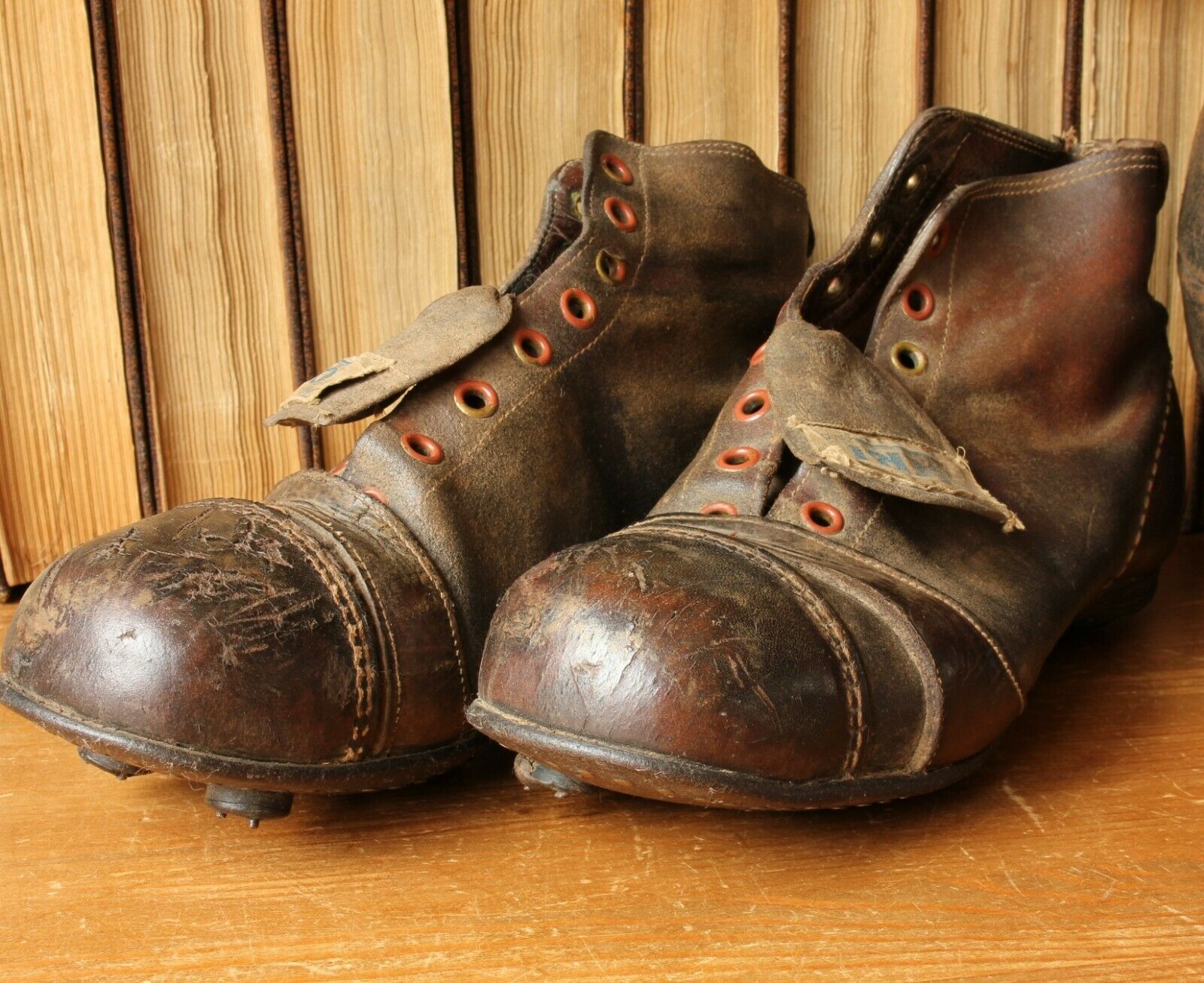 1920's Cert Leather Football Boots. Old Brown Soccer Cleats.