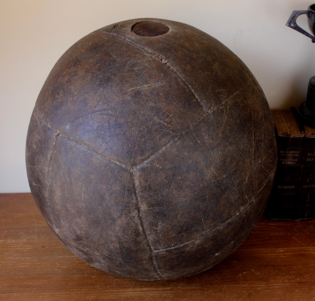 Large Brown Leather Football Medicine Ball. Gym Ball. Footstool.