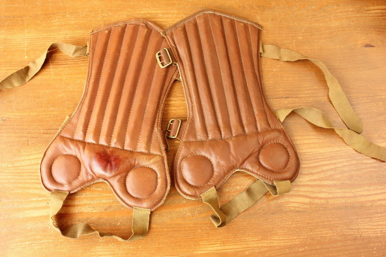 Vintage Football Shin Pads. Old Antique Leather Soccer Shinpad Guards