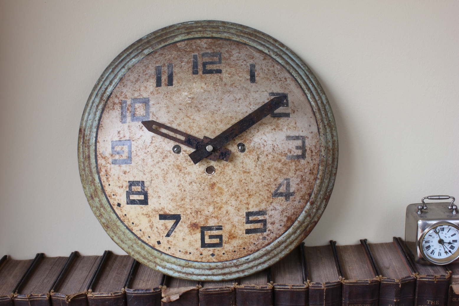 French Art Deco Wall Clock. 1930 Distressed Vintage Clock.