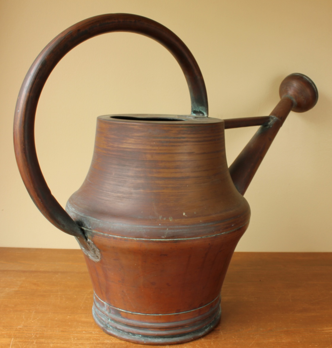 Large French Copper Watering Can. 19th Century Garden Rose Head Arrosoir.