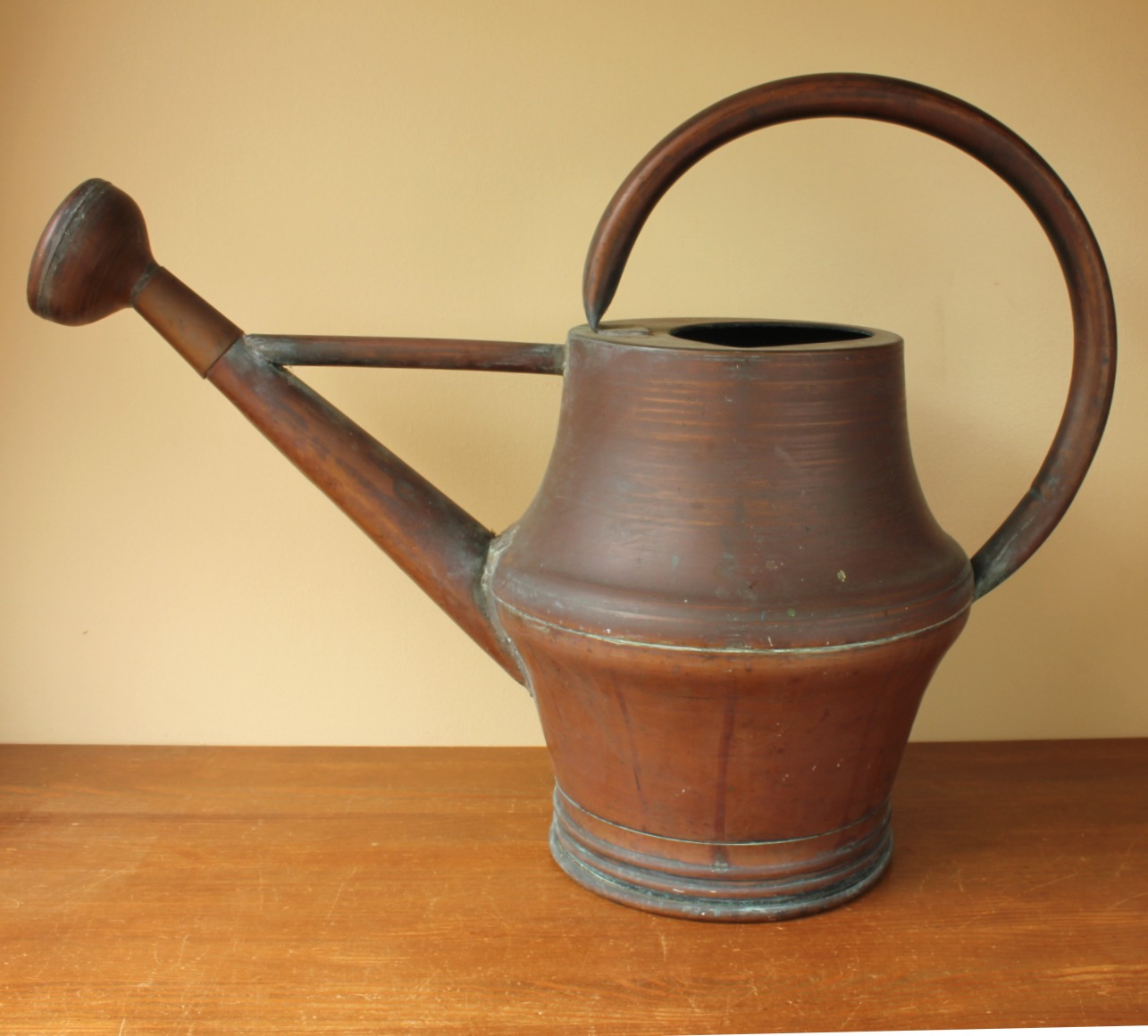 Large French Copper Watering Can. 19th Century Garden Rose Head Arrosoir.