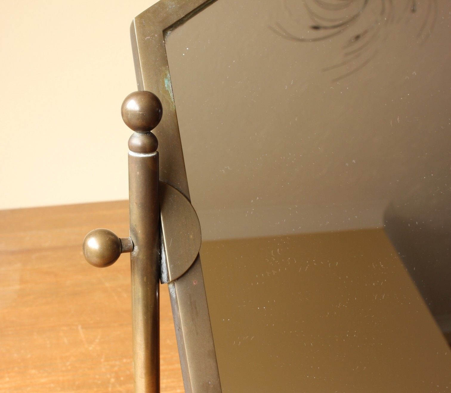 Art Deco Hexagonal Bronze Vanity Display Table Top Mirror.