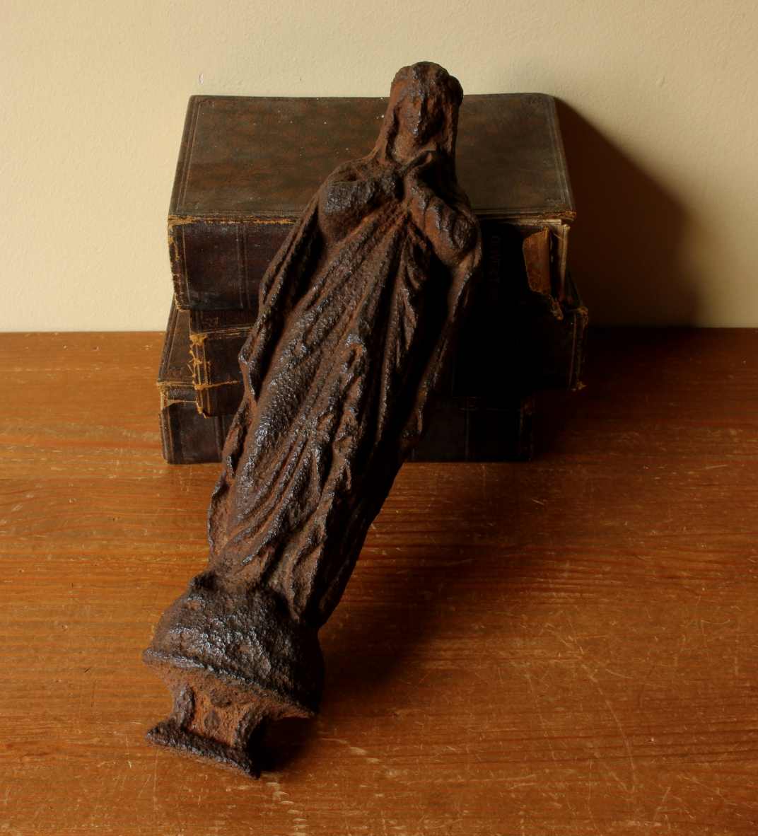 Cast Iron Virgin Mary Figure. French Religious Wall Hanging Statue