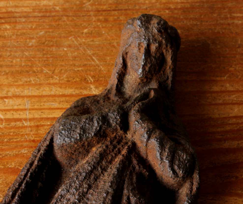 Cast Iron Virgin Mary Figure. French Religious Wall Hanging Statue