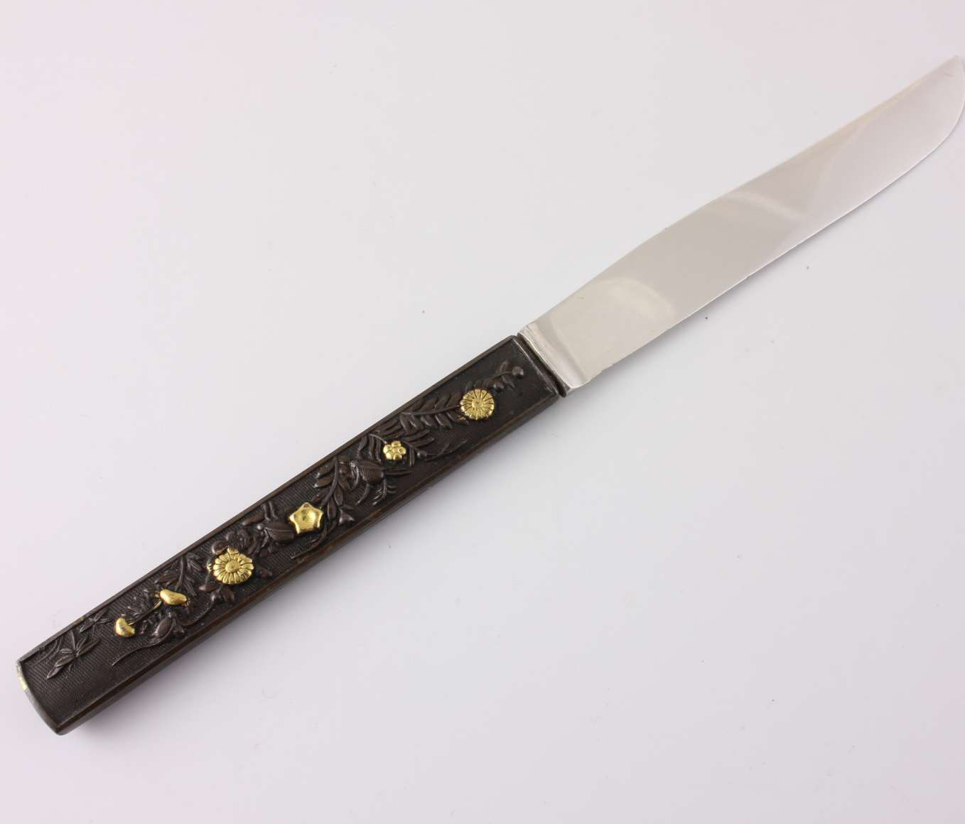 Kozuka Handled Floral Flower Letter Opener. Japanese Silver Gold. Meiji.