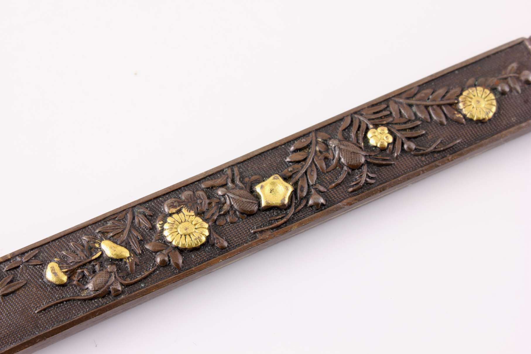 Kozuka Handled Floral Flower Letter Opener. Japanese Silver Gold. Meiji.