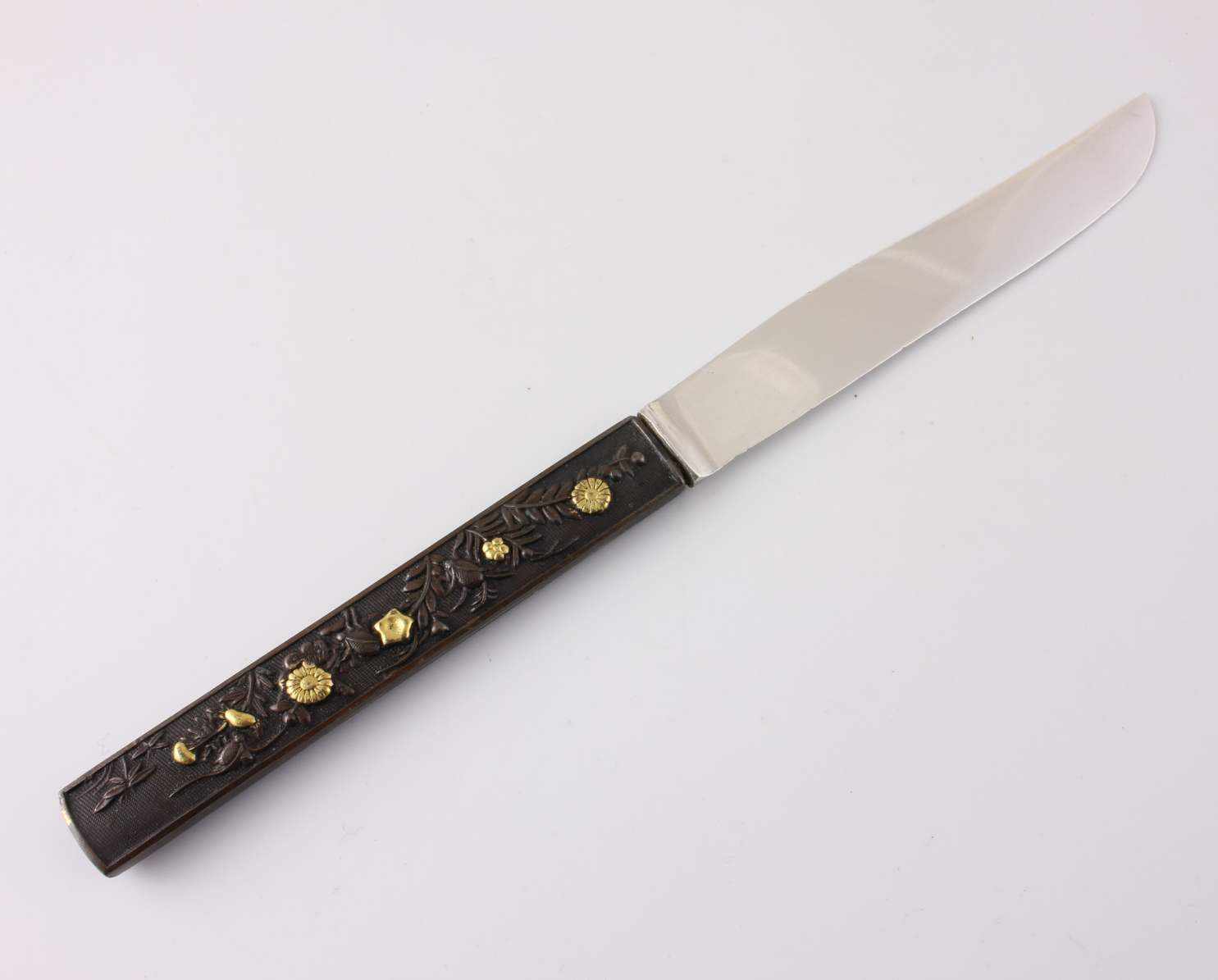 Kozuka Handled Floral Flower Letter Opener. Japanese Silver Gold. Meiji.