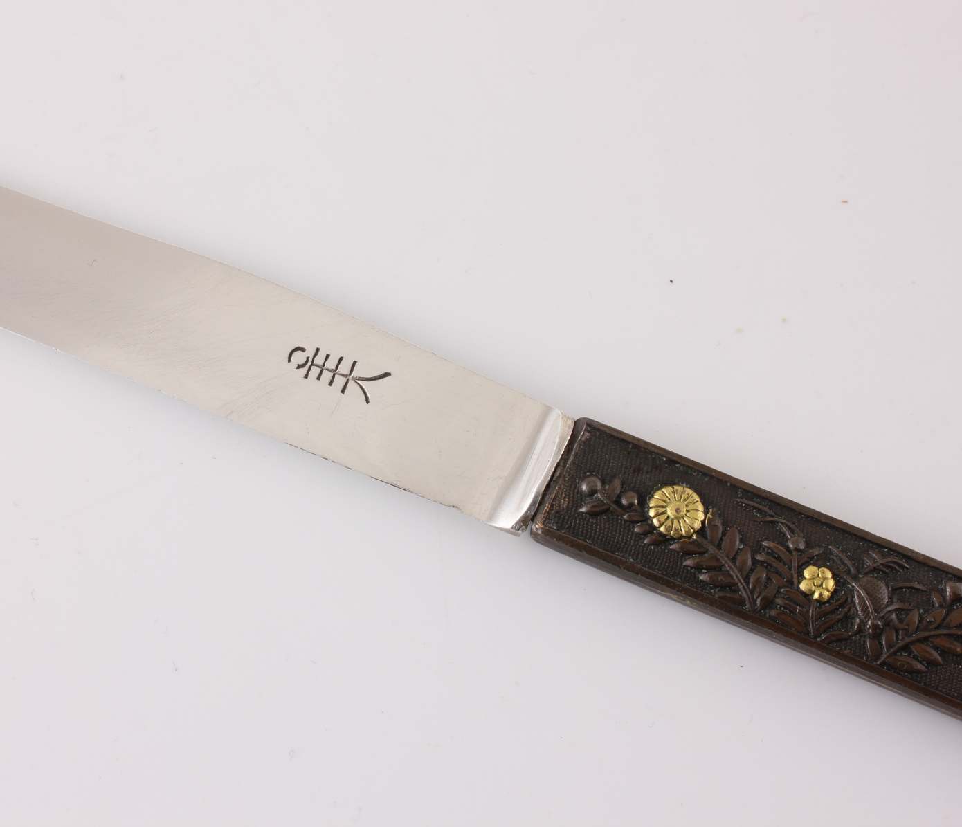 Kozuka Handled Floral Flower Letter Opener. Japanese Silver Gold. Meiji.