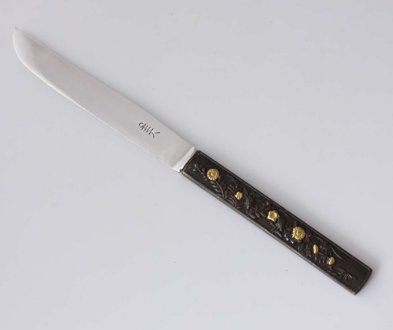 Kozuka Handled Floral Flower Letter Opener. Japanese Silver Gold. Meiji.