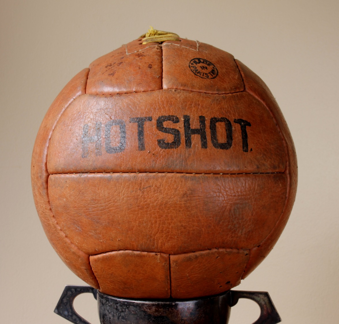 Hotshot Leather Football. Original 12 Panel Soccer Ball. 1950's.
