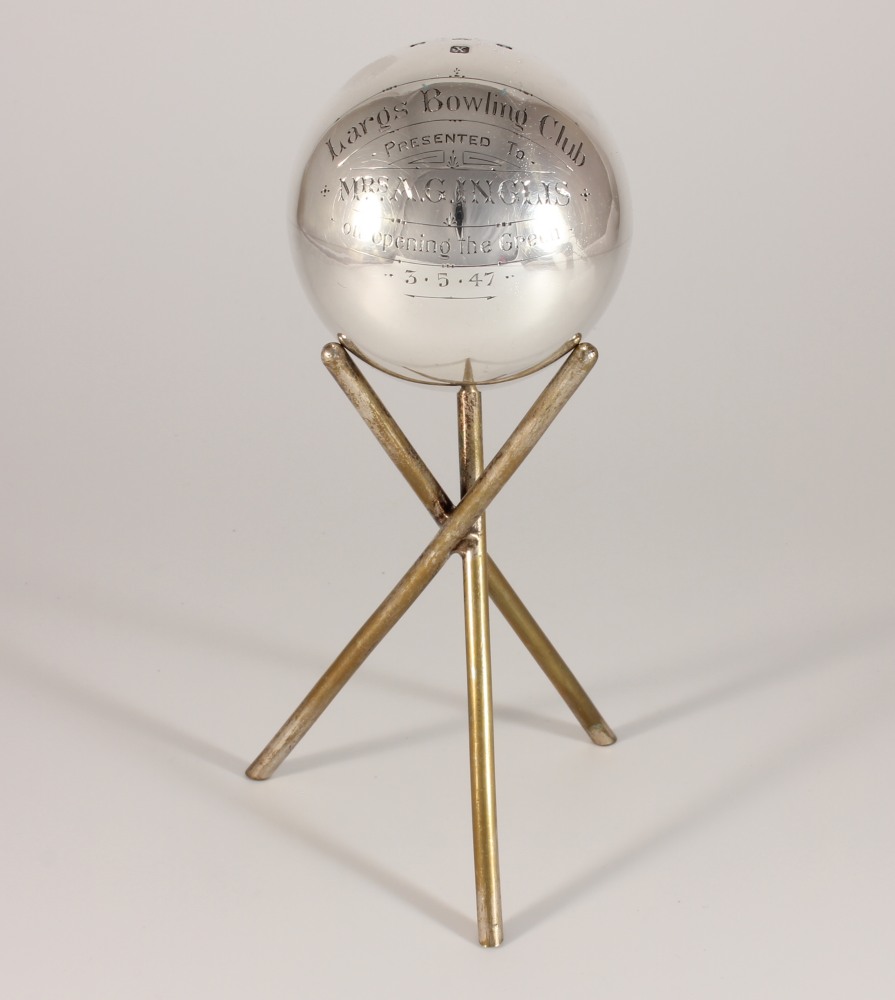 Glasgow Silver Bowling Ball Trophy. Largs Bowling Club 1947.