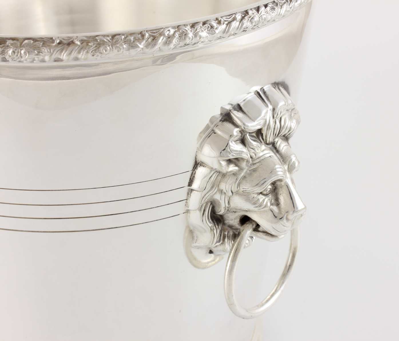 Silver Plate Lion Ring Handle Champagne Cooler Wine Bucket. PH Vogel.