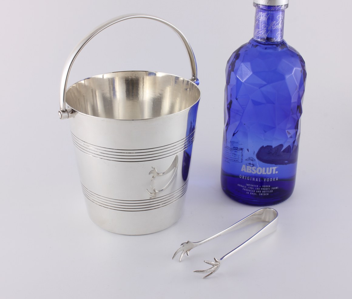 Art Deco Mappin & b Silver Plated Ice Bucket Pail With Tongs.