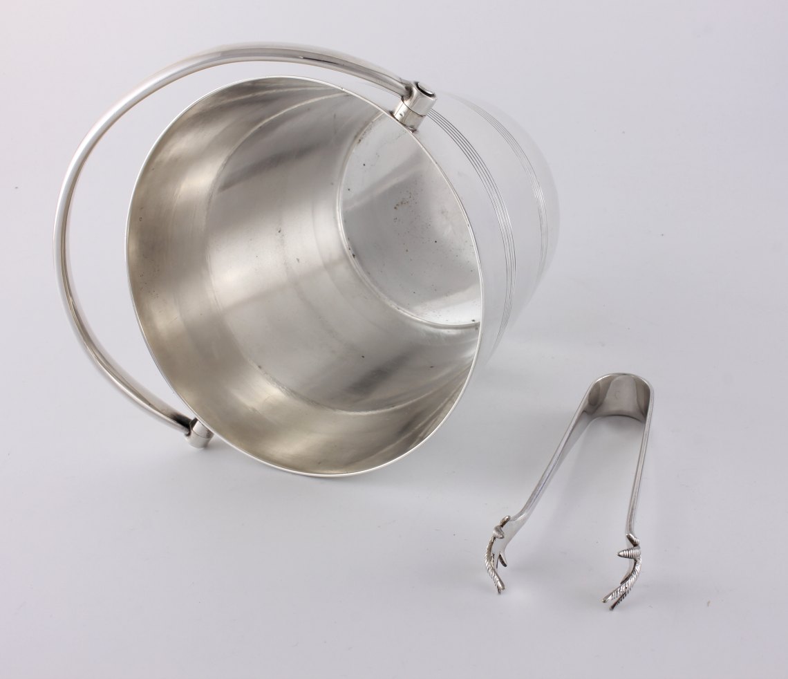 Art Deco Mappin & b Silver Plated Ice Bucket Pail With Tongs.