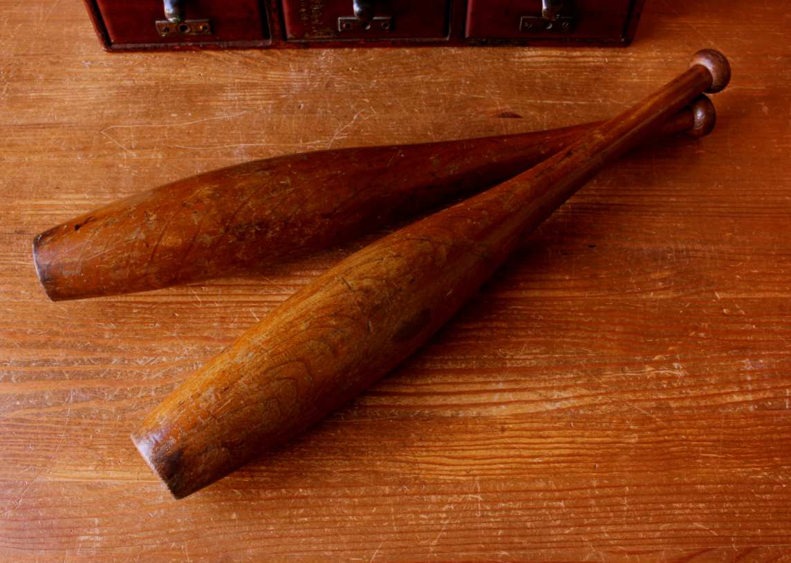 Wood Indian Clubs. Wooden Pair Exercise Meels. Gym Weights c1900.