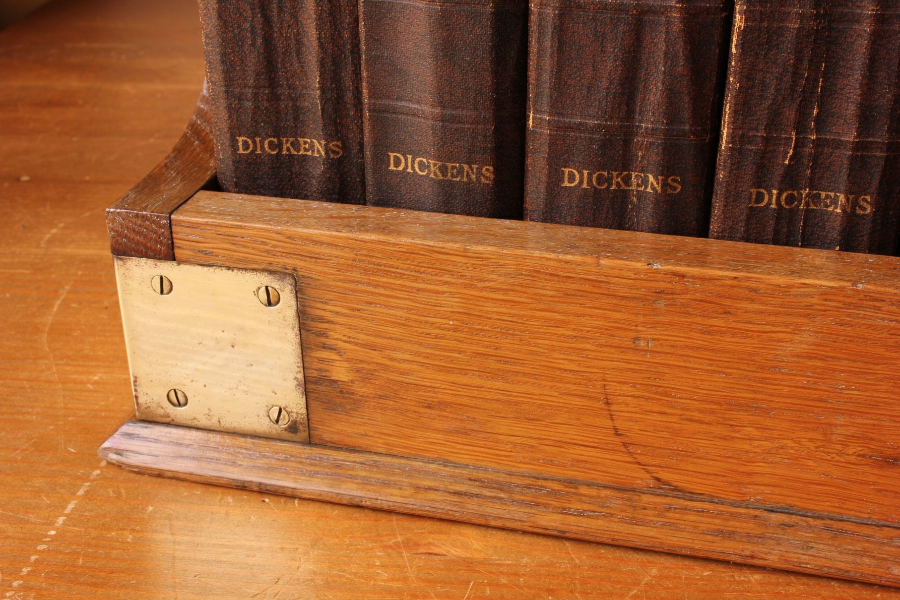 Victorian Oak & Brass Library Book Trough. Wood Drinks Tray Carrier.