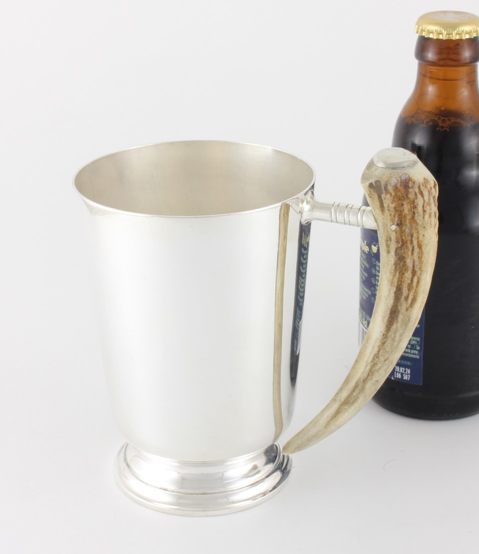 Vintage Silver Plate & Horn Mug Beaker. Beer Tankard. Man Gift Idea.