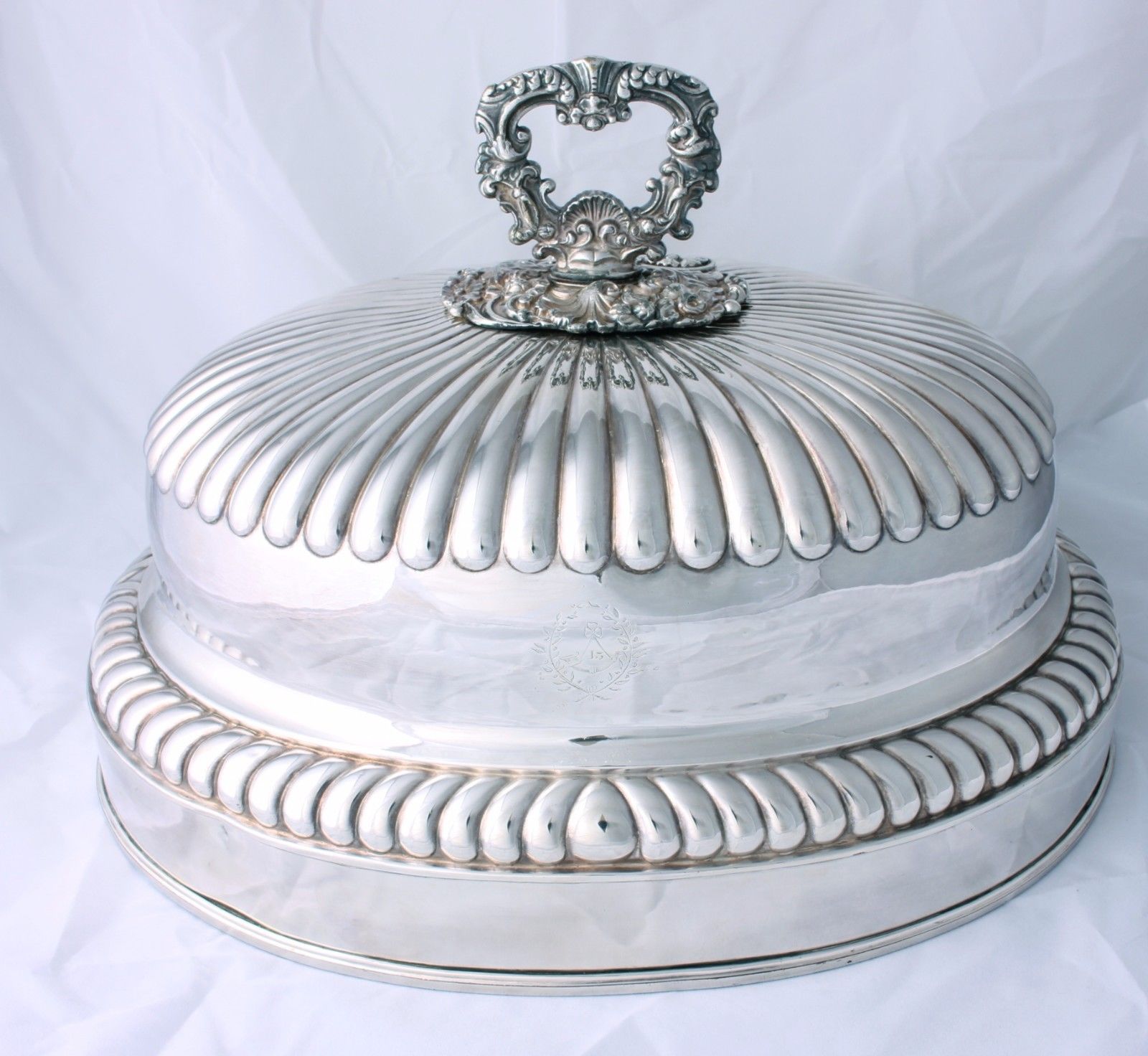 Large Antique Old Sheffield Silver Plated Meat Cover. 43rd Regiment.