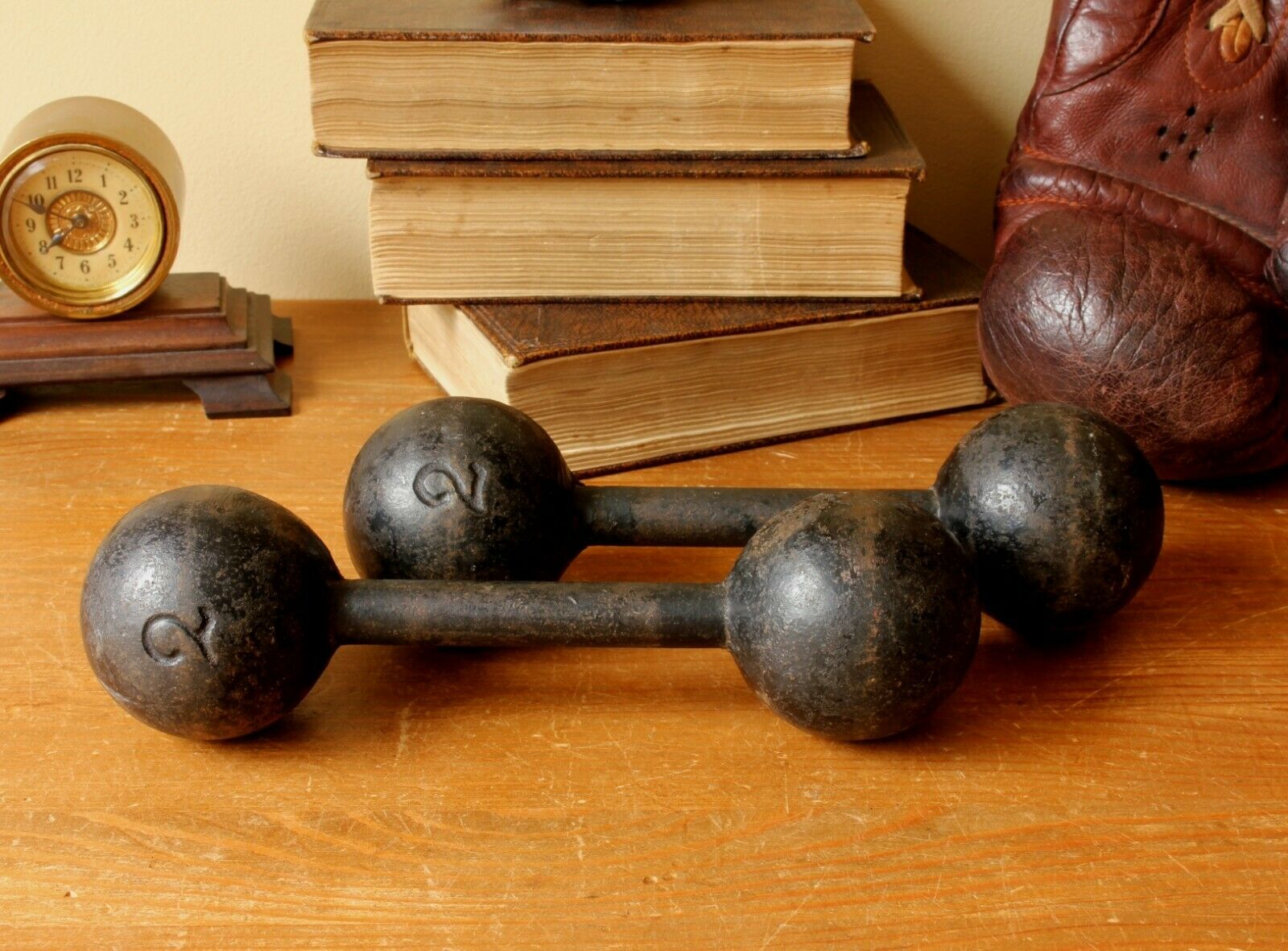 French Number 2 Kg Cast Iron Dumbbell Weights. c1880. Unusual Doorstops.