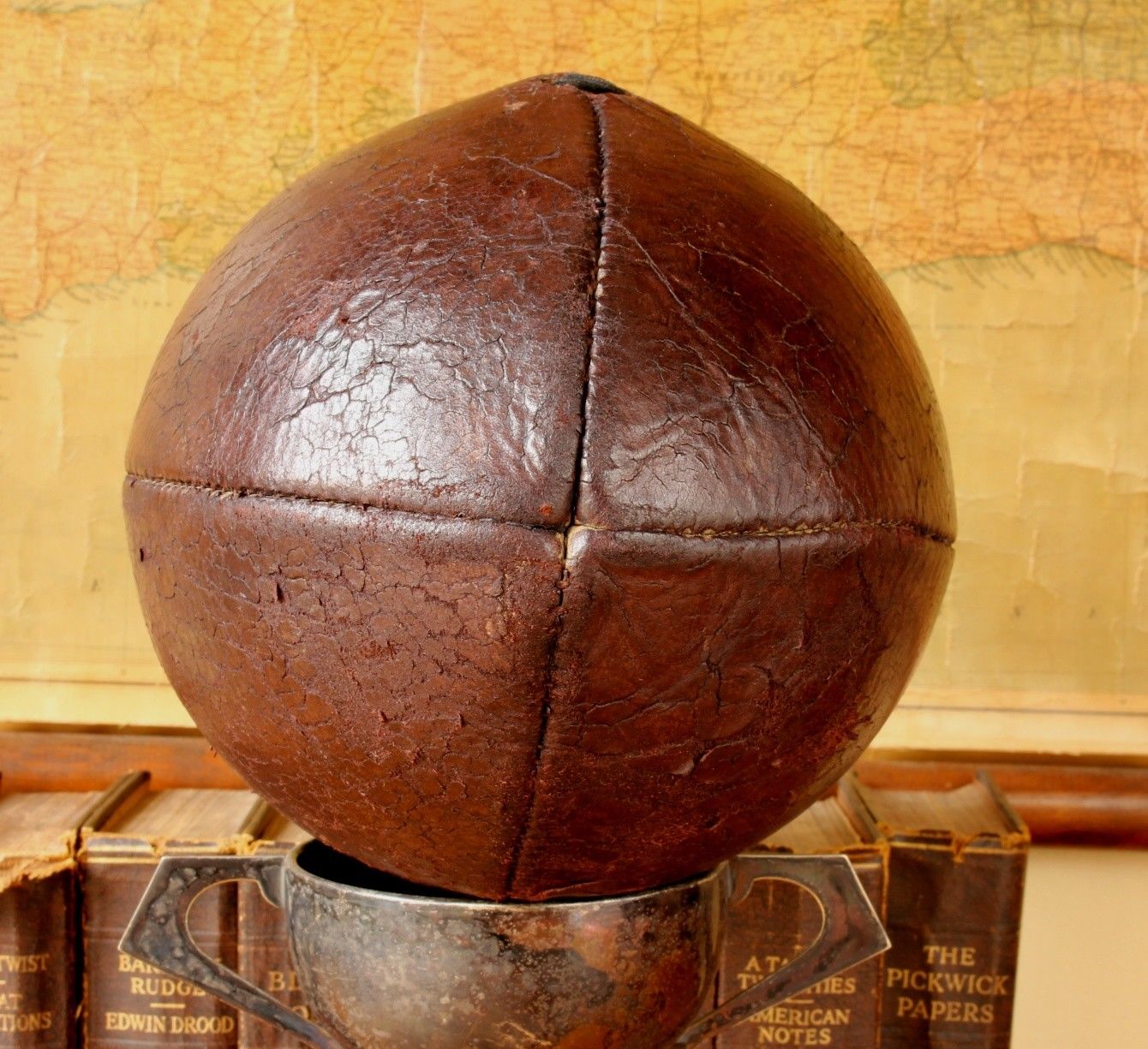 Leather Laced Rugby Ball. c1940 Old Vintage Bladder Ball.