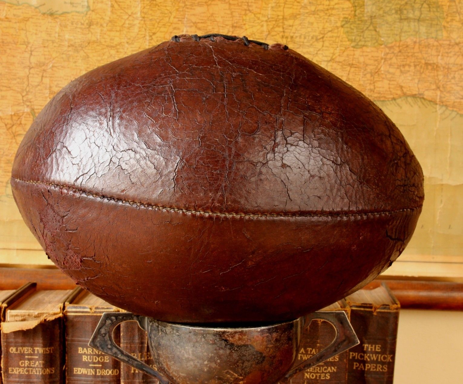 Leather Laced Rugby Ball. c1940 Old Vintage Bladder Ball.