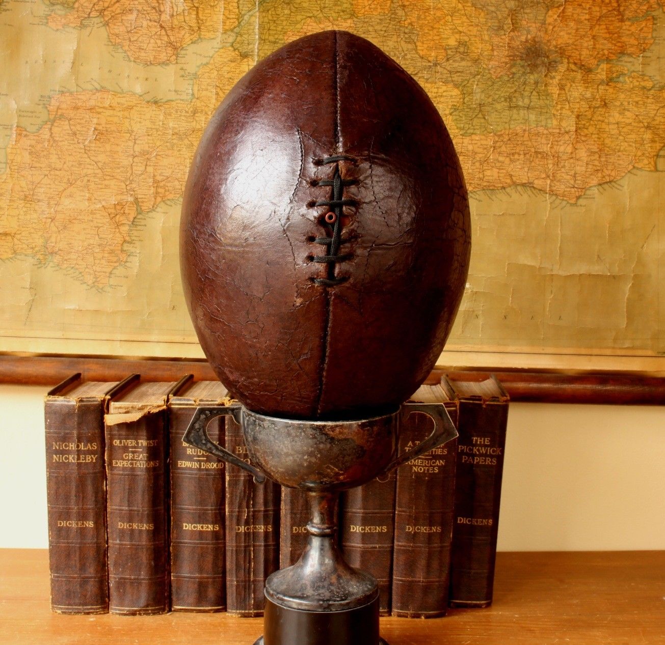 Leather Laced Rugby Ball. c1940 Old Vintage Bladder Ball.