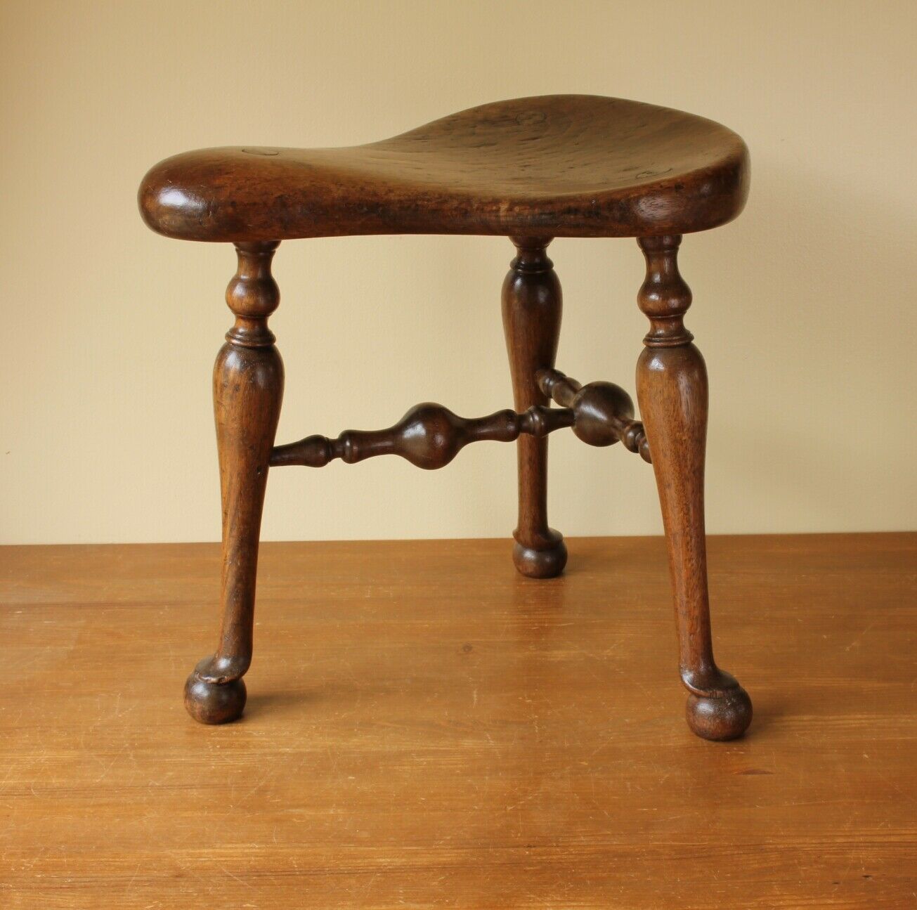 Stunning 19th Century Saddle Stool. Antique 3 Leg Shoolbred Attributed