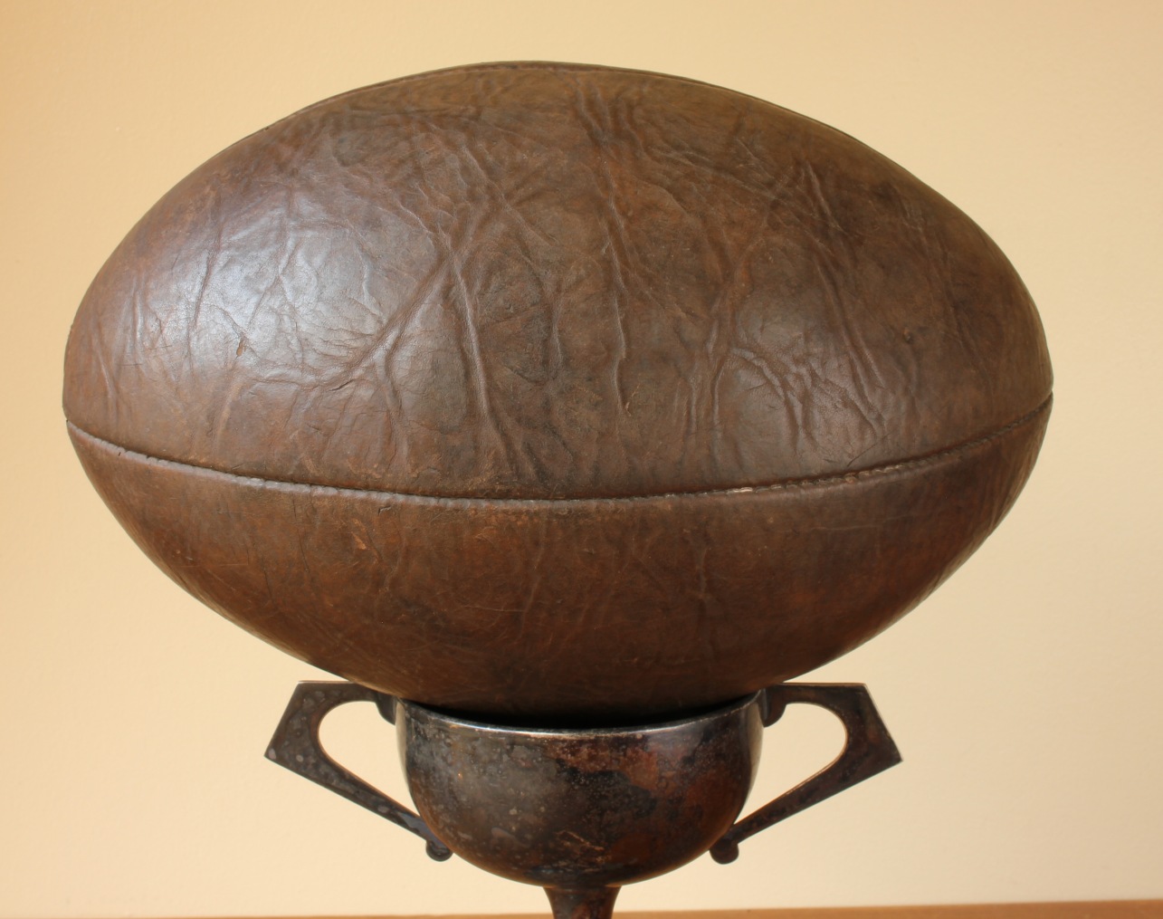 Hand Sewn Brown Leather Laced Rugby Ball. Size 5 Ball. c1920.
