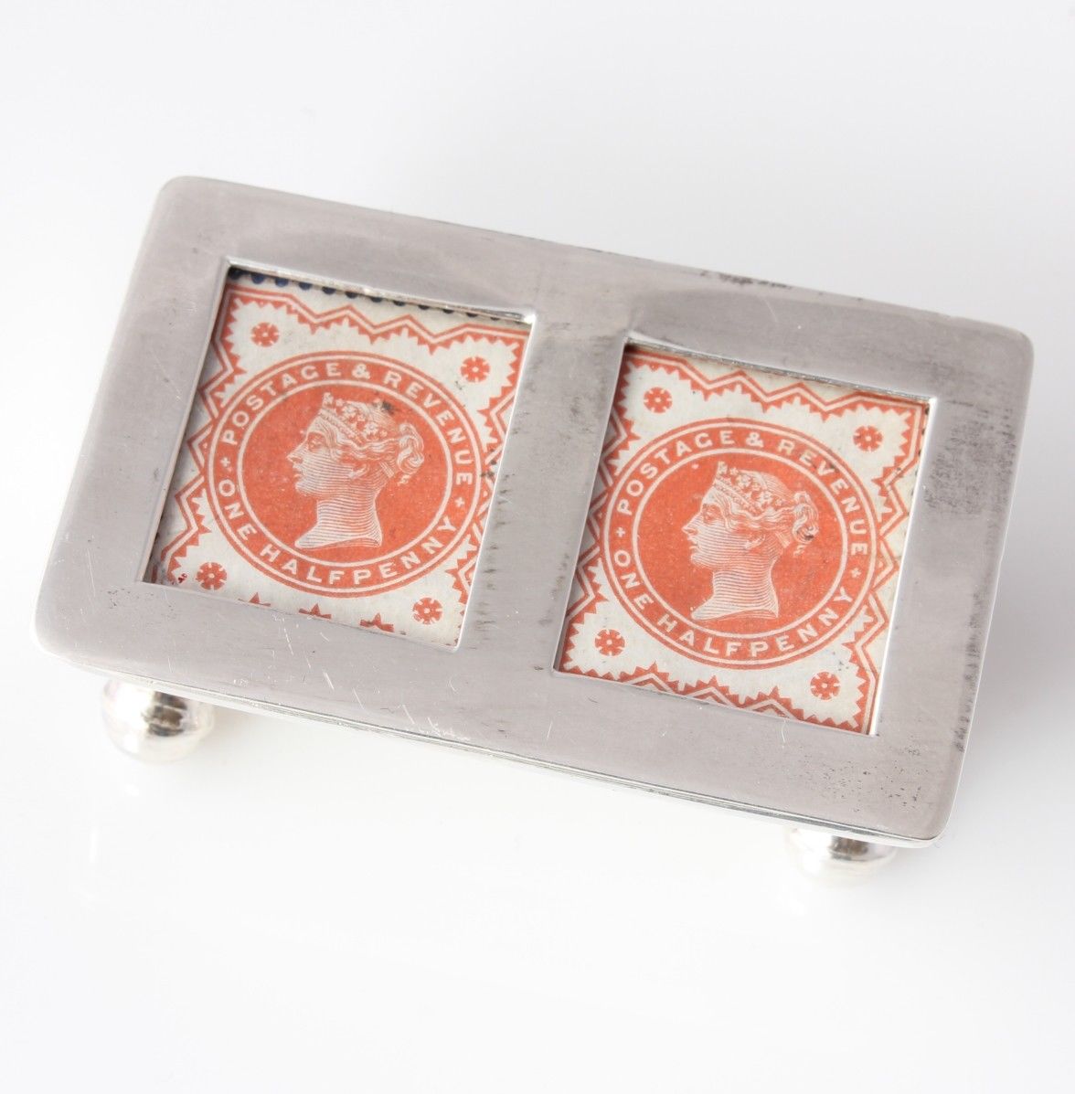 Hallmarked Sterling Silver Postage Stamp Desk Box Double Holder Case.