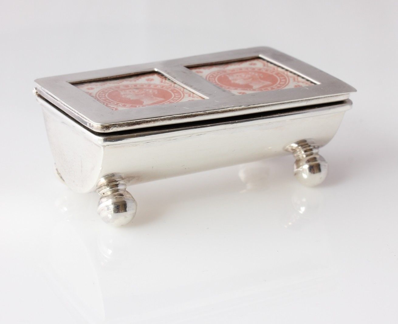 Hallmarked Sterling Silver Postage Stamp Desk Box Double Holder Case.