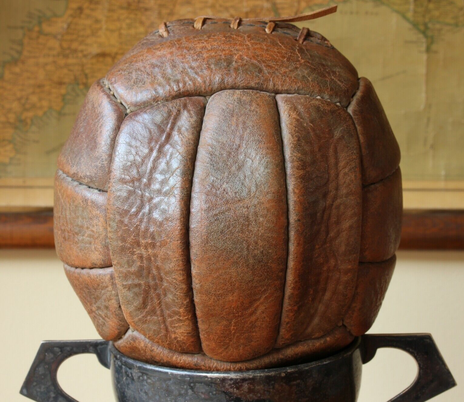 Small Leather Football. Child Size 1940's Laced Mini Soccer Ball.