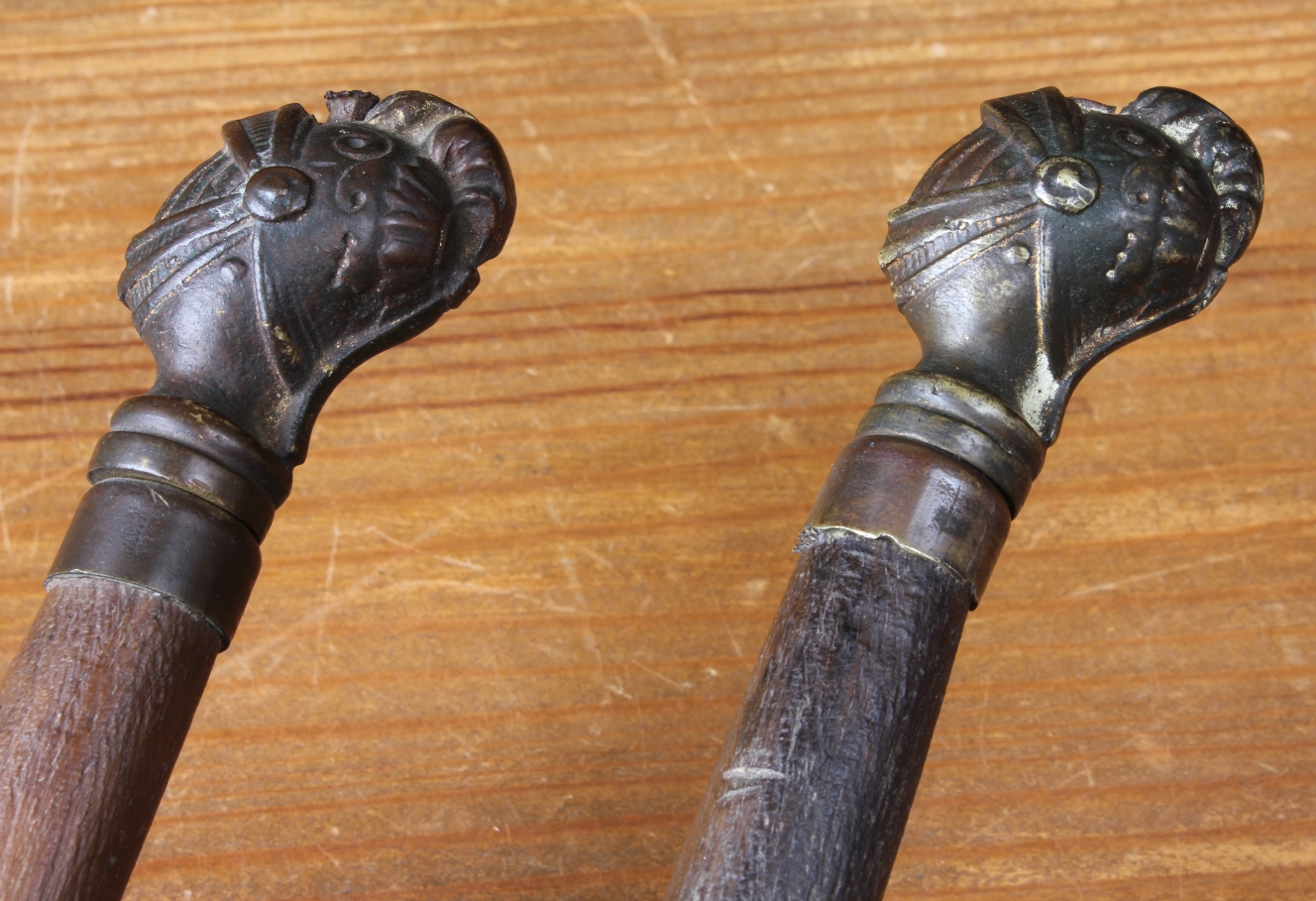 Pair Antique Solingen 19th Century Knight's Helmet Pommel Fencing Foils