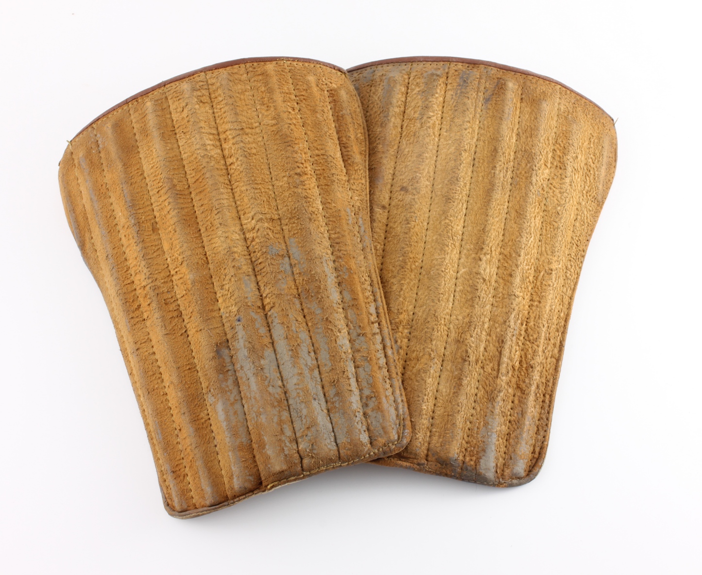 Leather & Bamboo Football Shin Pads. Soccer Shinpad Guards c1940.