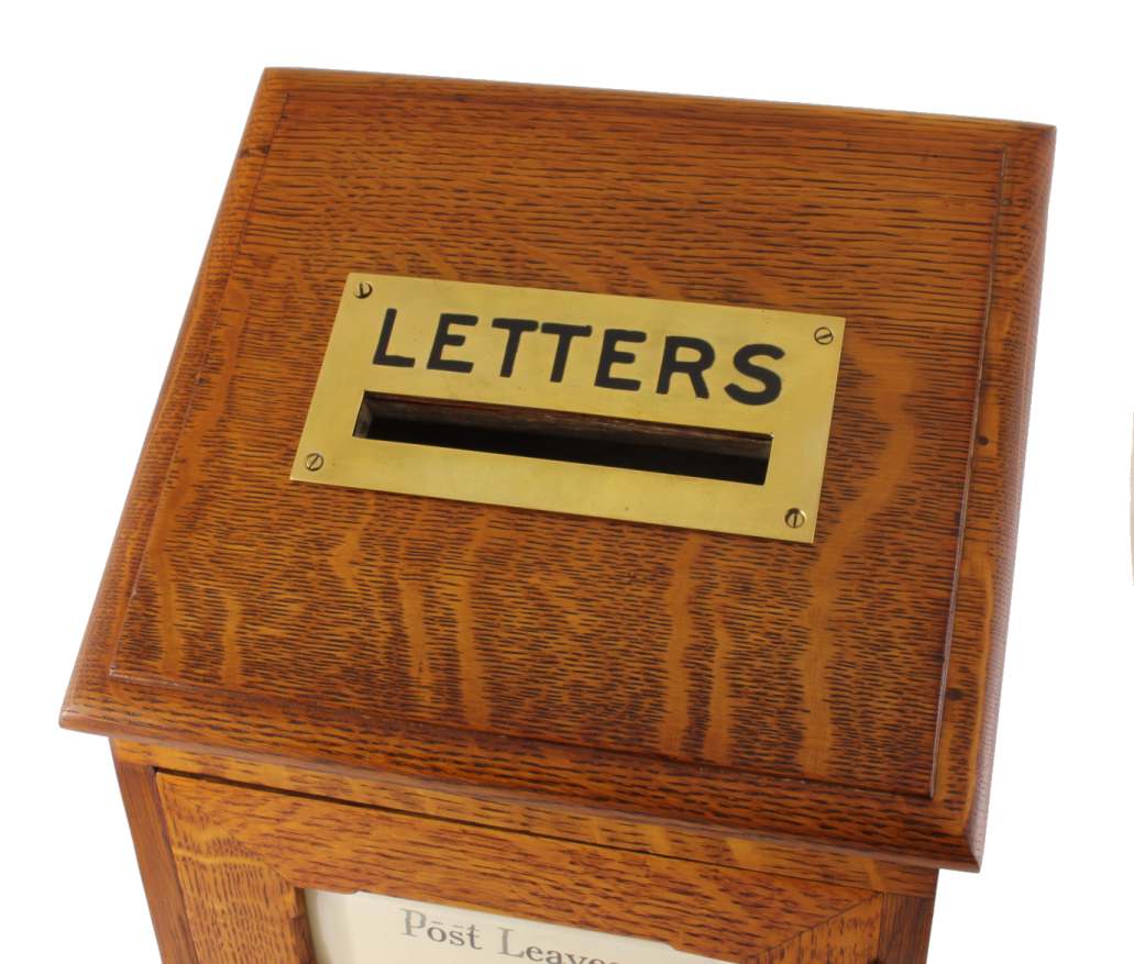 Country House English Oak & Brass Letter Box. Victorian Post Box. c1900.
